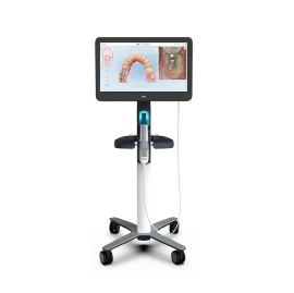 iTero 3D intraoral scanner on a mobile cart displaying orthodontic images, showcasing advanced technology for precise diagnostics at Hansen Orthodontics.